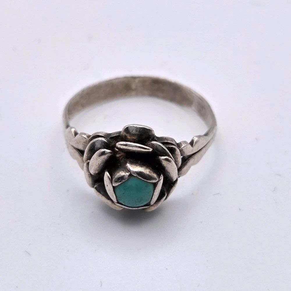 VTG Sterling Silver‎ Turquoise Rose Flower Ring Boho Southwestern Floral